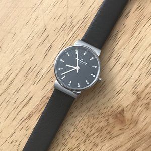 Skagen Women's Ancher Black Leather Diamond Watch